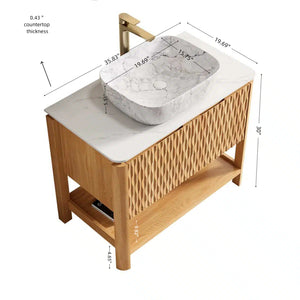 English Elm Dina Floating Bathroom Vanity Sintered Stone Top Glass Basin Striped Plywood Cabinet W2615S00517