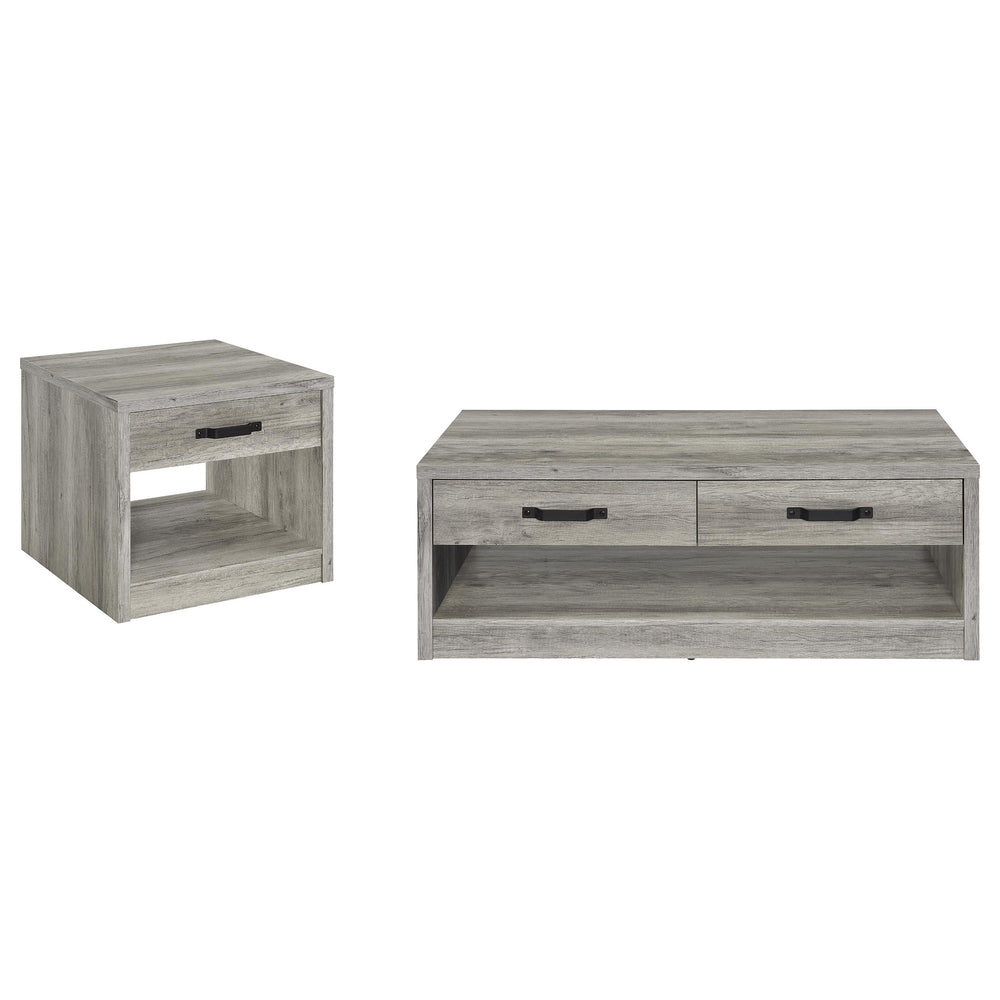 English Elm Nuberg Driftwood Gray Living Room Coffee and End Table Set with Storage Shelves B062S01520