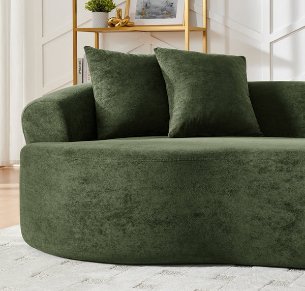English Elm Modern Curved 4-Seater Sectional Sofa In Soft Chenille - Minimalist Design, No Assembly Needed, Green W1413S00106