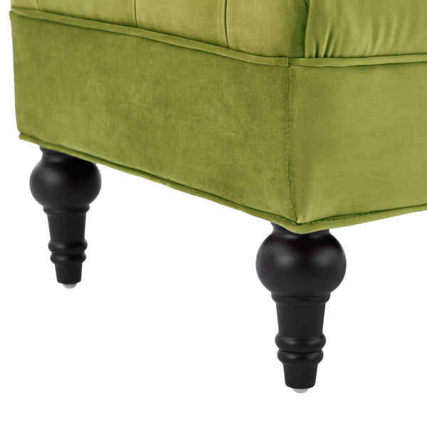 English Elm Modern Tufted Velvet Bench with Gourd Legs and Pillows for Bedroom Entryway Green N761P335807F