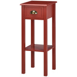 English Elm Homcom 2-Tier Side Table With Drawer, Narrow End Table With Bottom Shelf, For Living Room Or Bedroom, Red