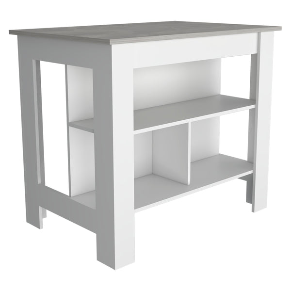 English Elm Brooklyn Kitchen Island With Three Concealed Shelves – Rustic Charm & Multi-Functional Design! B128P148880