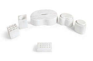 English Elm White Natural Marble Bathroom Accessories Set – Timeless Elegance For Your Countertop Décor & Organization W1696P262941-GIGA