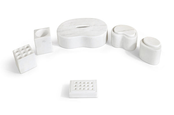 English Elm White Natural Marble Bathroom Accessories Set – Timeless Elegance For Your Countertop Décor & Organization W1696P262941-GIGA