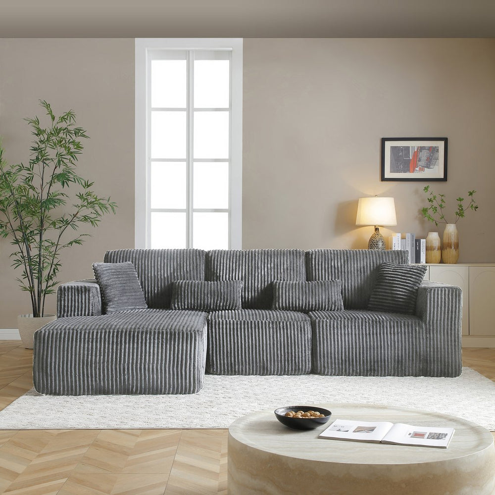 English Elm 109'' Modular Cloud Sectional with Deep Corduroy Cushions for Living Room Lounging W1117S00309