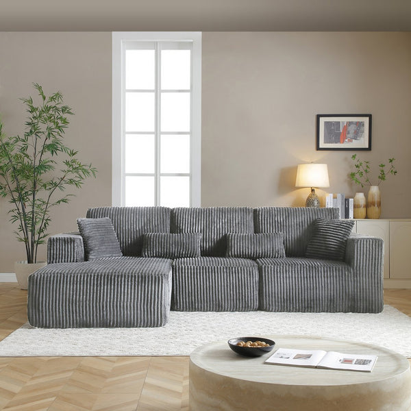 English Elm 109'' Modular Cloud Sectional with Deep Corduroy Cushions for Living Room Lounging W1117S00309