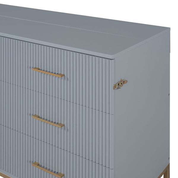 English Elm Murphy Queen Wall Bed with Frosted Glass Cabinet Facade Gold Legs Pine Frame Gray N820S00028E