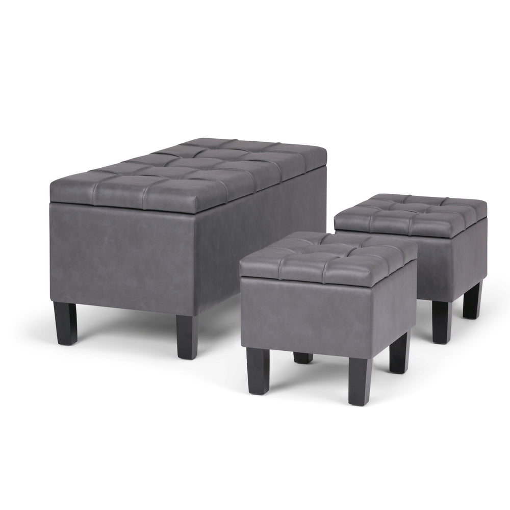 English Elm Dover 3 Piece Storage Ottoman Set - Stylish Stone Grey Faux Leather With Hidden Storage & Seating B136P159055