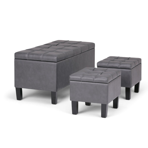 English Elm Dover 3 Piece Storage Ottoman Set - Stylish Stone Grey Faux Leather With Hidden Storage & Seating B136P159055