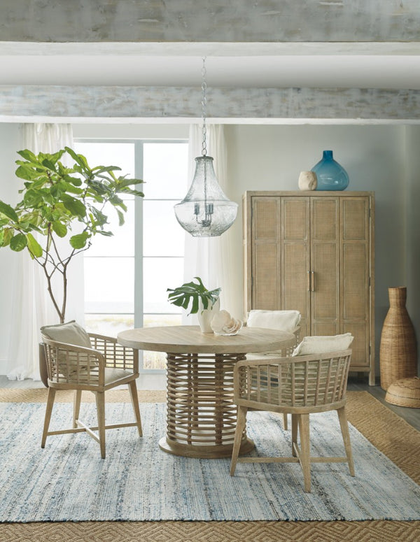 Hooker Furniture Surfrider Round Rattan Dining Table With Driftwood Finish, Hand-Tied Jute Base & Weathered Charm 48.00 L x 48.00W x 30.25H 6015-75203-80