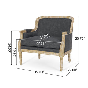 English Elm Christopher Knight Home® - CLUB Chair with French Country Carved Accents, Upholstered Comfort, Weathered Rubberwood Frame -Elegant Charcoal 71064.00CHAR