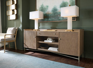 Hooker Furniture Sonnet Wren Finish Credenza With Marble Inset, Woven Cane Fronts, Soft-Close Doors & Wire Management 6072-10464-85