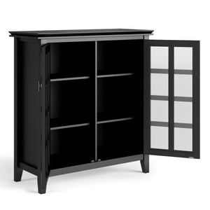 English Elm Artisan Medium Storage Cabinet - Handcrafted Black Wood Unit With Glass Doors & Adjustable Shelves B136P158400