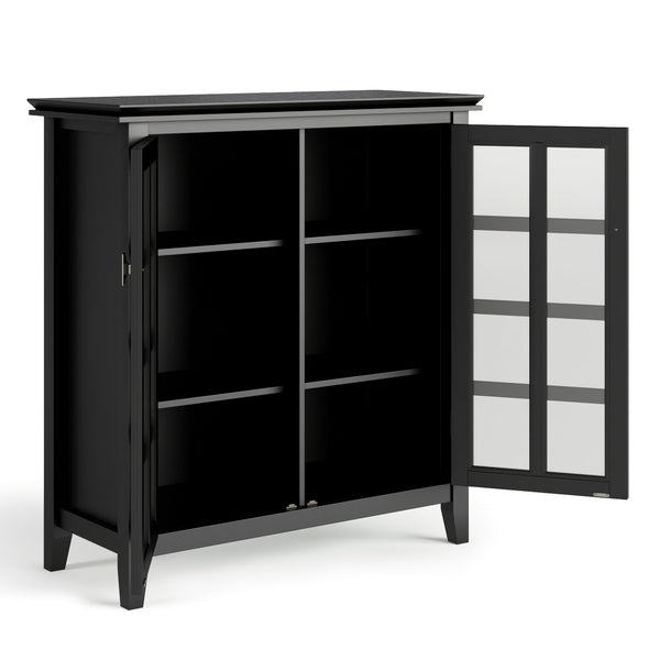 English Elm Artisan Medium Storage Cabinet - Handcrafted Black Wood Unit With Glass Doors & Adjustable Shelves B136P158400