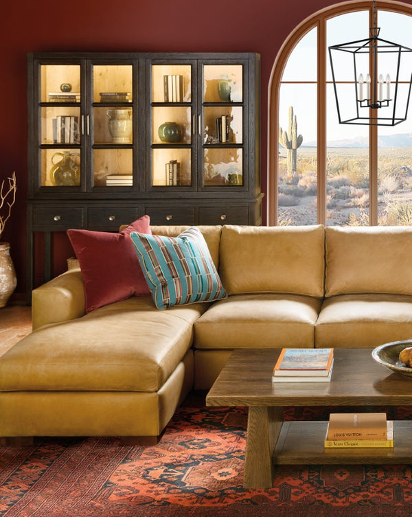 Hooker Furniture Driftwood Buckboard Display Sideboard With Glass Doors, Adjustable Shelves & Self-Closing Drawers Blacks 6820-75900-99