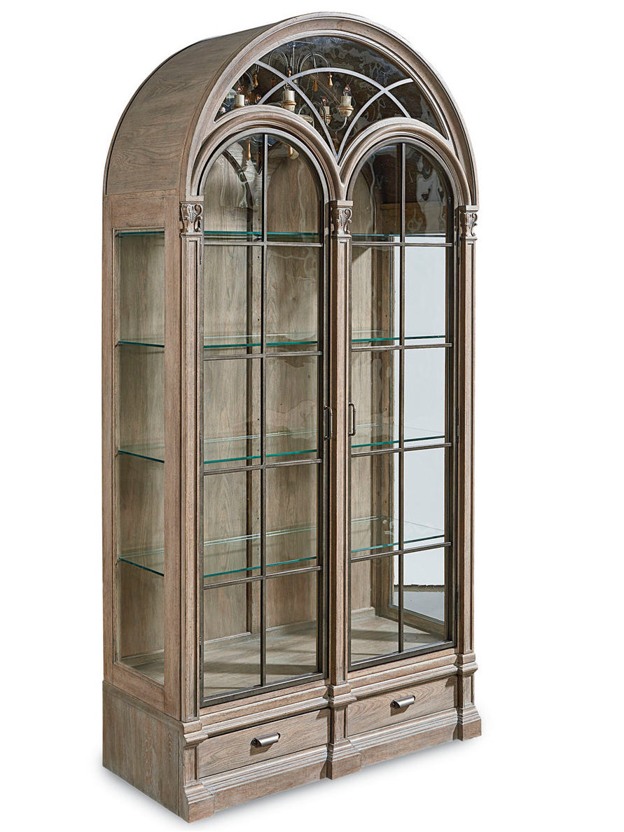 A.R.T. Furniture Arch Gwynn Curio China Cabinet With Touch Lighting, Adjustable Shelves & Elegant Parch Finish Brown, Brown Parrawood Solids,Cathedral Elm Veneers,Glass,Metal 233242-2802