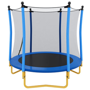 English Elm [without Basketball Hoop] 5.5 Ft Kids Trampoline with Safety Net and Foam Padded Poles Blue N739P443065C