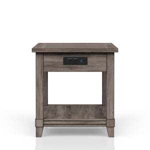 English Elm End End Table W/ Storage Drawer & USN Gray Rustic Finish USB Charging Ports Solid Wood Shelf Storage B2699P208929