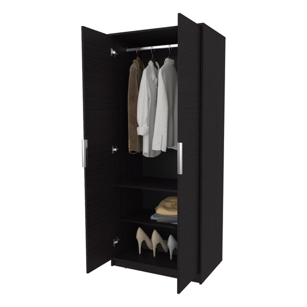 English Elm Wengue Elegant 2-Door Wardrobe with Shelves, Hanging Rod and Built-In Shoe Rack for Organized Storage B062P357520
