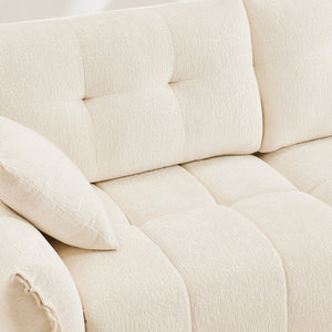 English Elm Three Seater Chenille Sofa with Ottoman Solid Wood Base Tufted Arms Living Room White W714S01653