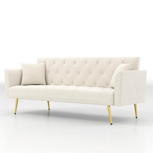 English Elm Modern Tufted Velvet Sleeper Sofa Retro Style Convertible Fold Flat for Compact Spaces Beige W2353P399441