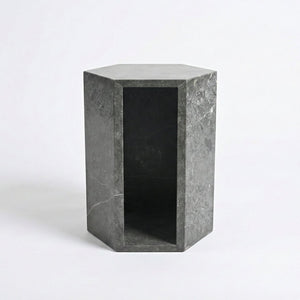 English Elm Genuine Solid Marble Hexagonal Pedestal End Table Polished Stone for Modern Living Dark Gray W1696P408001