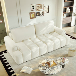 English Elm 90.2" Plush Teddy Fabric Convertible Sleeper Sofa with Hidden Storage for Living Room Beige+White W1885S00311