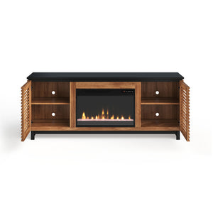 English Elm 69 Inch Fireplace TV Stand Console with 42" Electric Insert, Bourbon Black Two-Tone, Fits 80" TVs B108P216646