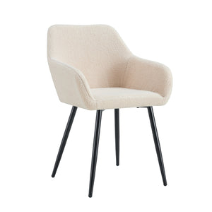 English Elm Leisure Modern Accent Arm Chairs Set Of 2 - Beige Teddy Fabric With Sturdy Black Metal Legs W370P203684