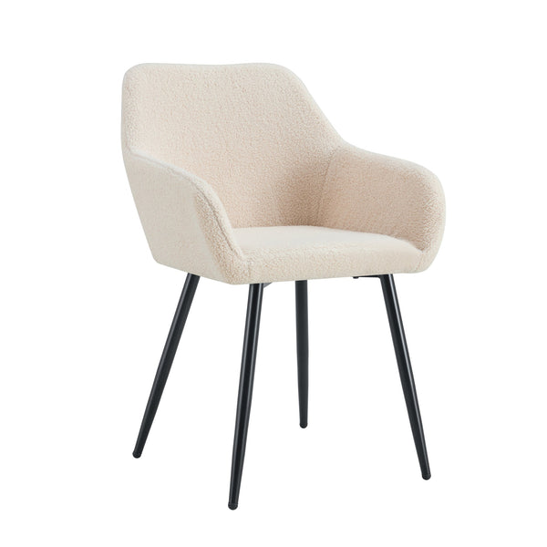 English Elm Leisure Modern Accent Arm Chairs Set Of 2 - Beige Teddy Fabric With Sturdy Black Metal Legs W370P203684