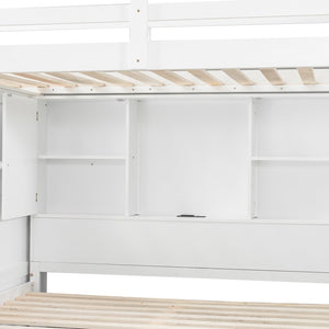 English Elm Twin Over Full Bunk Bed with Wardrobe Storage Stairs Shelves and Usb Charging White LT000292AAK