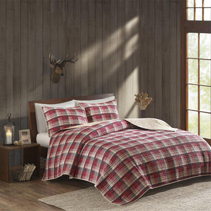 JLA Home Woolrich - 100% Cotton Oversized Quilt Mini Set – Reversible Plaid & Solid Design, Lightweight Breathable Year-Round Comfort Red WR14-1785
