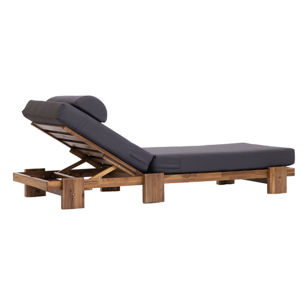 English Elm U_style Acacia Wood Outdoor Chaise Lounge with Retractable Tray and Padded Headrest Dark Gray WY000473AAE