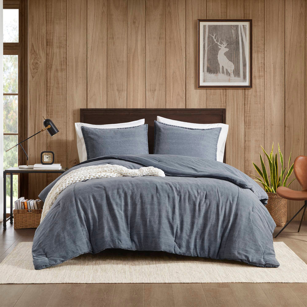 English Elm 2pcs Stone-washed Cotton Twill Comforter Set Oversized Soft Farmhouse Bedding Blue B035P341111