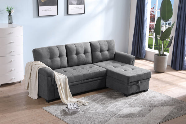 English Elm Jardin Reversible L-shaped Sectional Sleeper Sofa with Chaise Storage and Tufted Fabric Gray B2749S00175