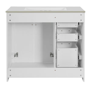English Elm 72'' Bathroom Vanity With Ceramic Sink - Elegant Solid Wood Freestanding Set With Ample Storage & Soft-Close Doors N710SS00015K