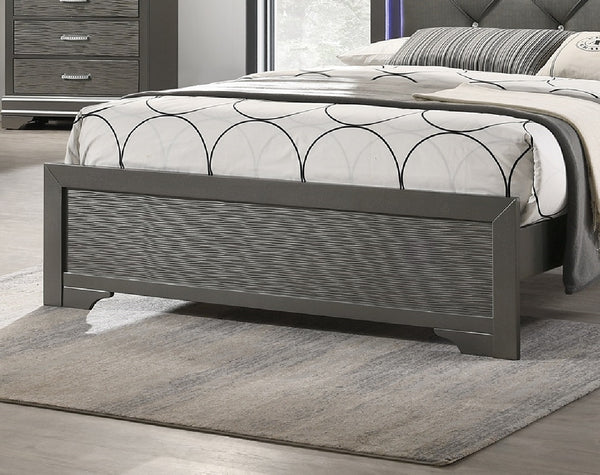 English Elm Dark Faux Leather Diamond Tufted Eastern King Bed with Built in Led Ambient Headboard Dark Gray,Gray B011S02089