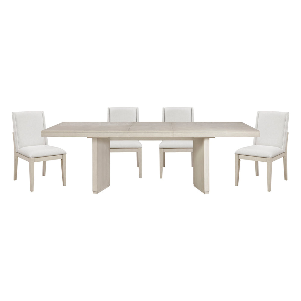 English Elm Beautiful Antique White Oak Veneer Extendable Dining Set with Upholstered Chairs B011S02261
