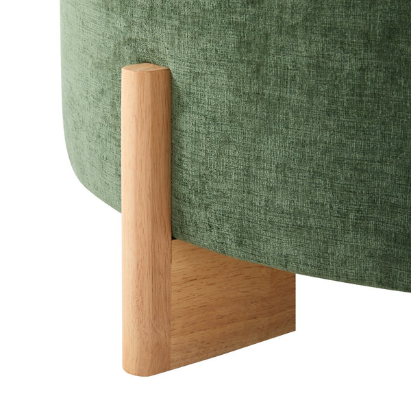 English Elm 32" Round Chenille Ottoman Tufted Footrest with Rubberwood Legs for Living Room Green N723P405298G