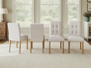 English Elm Wooden Modern Dining Chairs Set of 4 with Upholstered Beige Fabric, Rubber Wood Legs, 250lb Capacity Natural+Beige N752P300578N