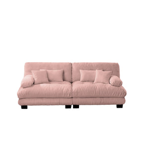 English Elm Cloud Chenille 2-Seater Sofa For Living Room - Plush Comfort, 2 Lumbar & 2 Throw Pillows, Pink W714S01007