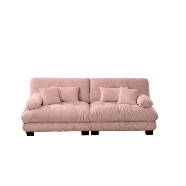 English Elm Cloud Chenille 2-Seater Sofa For Living Room - Plush Comfort, 2 Lumbar & 2 Throw Pillows, Pink W714S01007