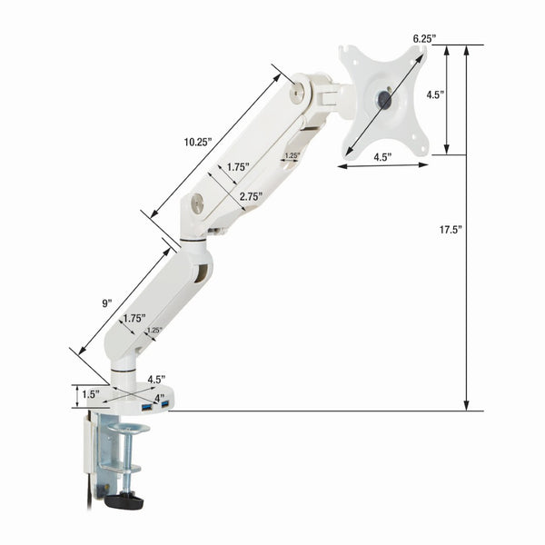 OSP Home Furnishings Single Monitor Arm with Gas Lift and Full Articulation for Ergonomic Desk Setup White A2MAS1730-WH