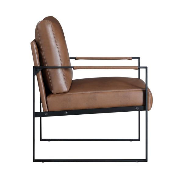 English Elm Modern Metal Accent Chair with Faux Leather Upholstery, Minimalist Frame, Comfortable Seat for Living Room Decor Brown 27 L x 10 W x 23.5 H B011P255743
