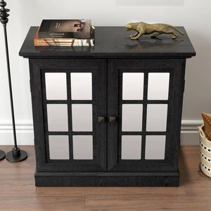 English Elm Storage Sideboard with Mirrored Acrylic Doors and Wood Grain Mdf Finish for Compact Rooms Black W2899P372748