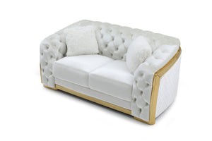 English Elm Lexi Plush Velvet Sofa with Button Tufting and Diamond Quilted Exterior, Welted Cushions & Throw Pillows Ivory 35 L x 30 W x 72 H B078P301022