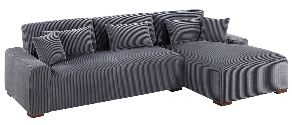 English Elm Modern Plush Corduroy 2pc Sectional Sofa with Chaise, Sleek Low-Profile Legs and 5 Accent Pillows Dark Gray 41 L x 21 W x 74 H B011S01280