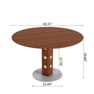 English Elm Farmhouse Round Small Dining Table - Walnut Finish Solid Wood For 2-4 People, Space-Saving Design T3833S00061