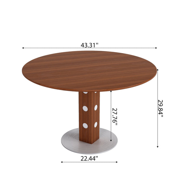 English Elm Farmhouse Walnut Round Dining Table 43" — Solid Wood Eco-Friendly Pedestal Base, Space-Saving Chic T3833S00061 T3833S00061