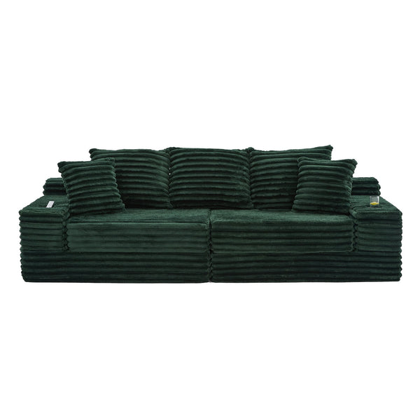 English Elm Oversized Corduroy Cloud Couch Convertible Sleeper Sofa with Memory Foam Seating Emerald W395S00120